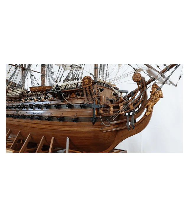 Selection of handcrafted historical naval ship models at the Bobato showroom in Mauritius.