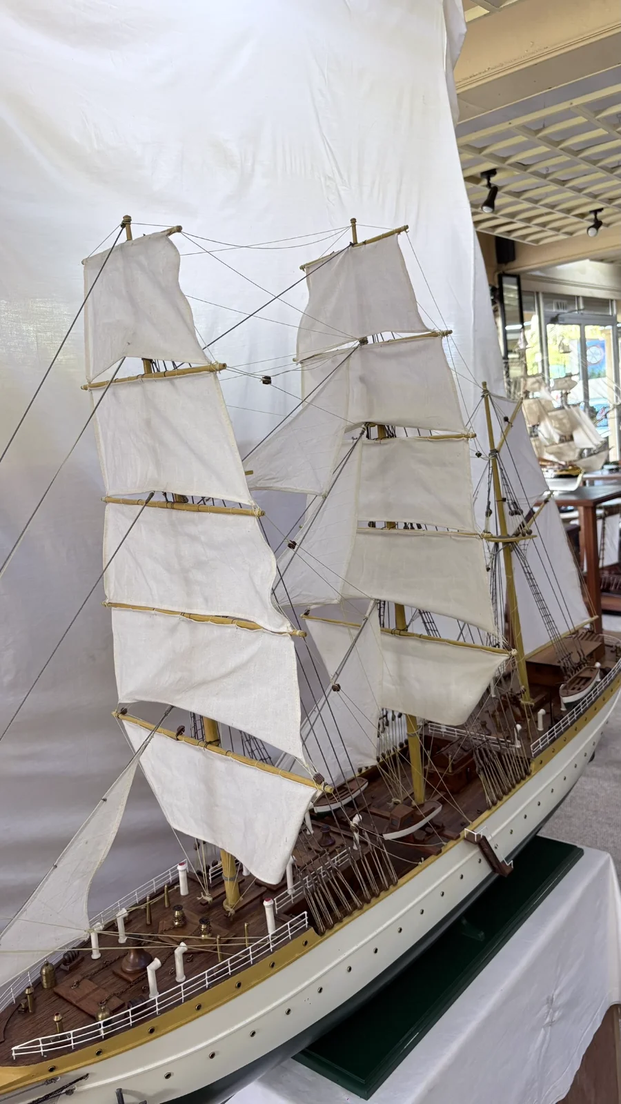 Large handcrafted 1m 78cm wooden Gorch Fock ship model replica with detailed rigging and sails