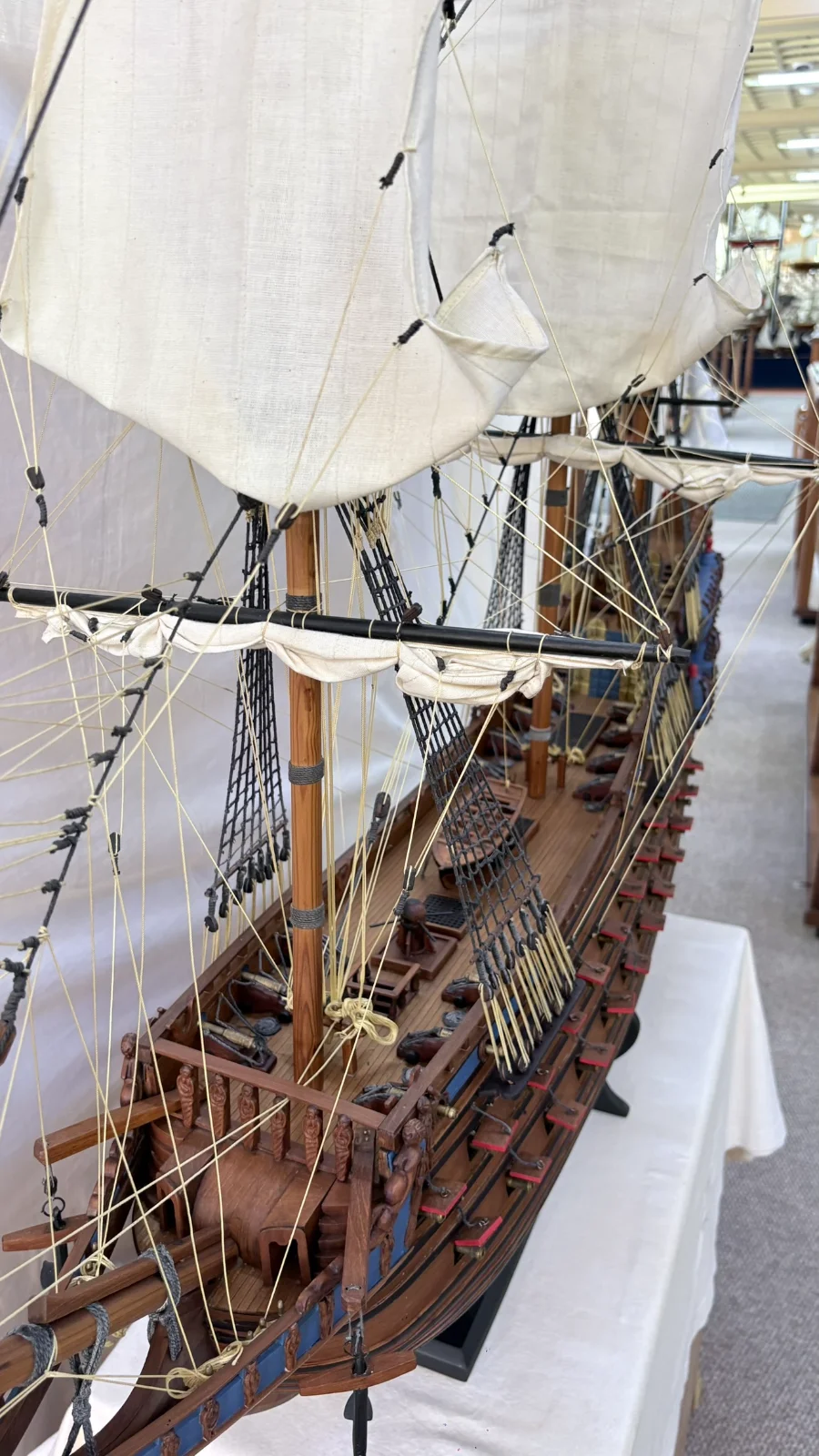 Handcrafted 1m 10cm wooden Vasa ship model replica with detailed rigging and sails