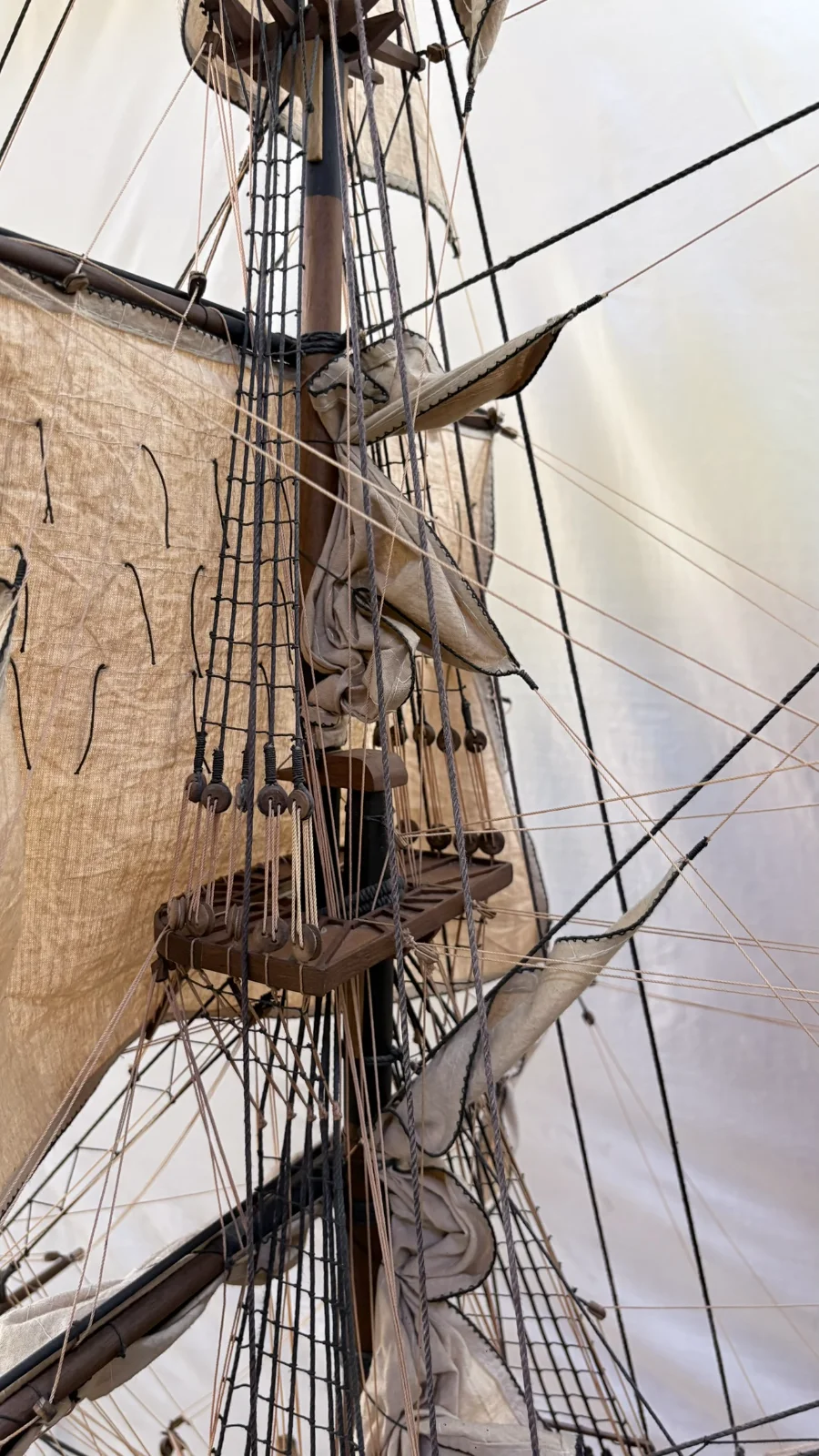 Large handcrafted 1m 70cm wooden Le Superbe warship model replica with detailed rigging and sails