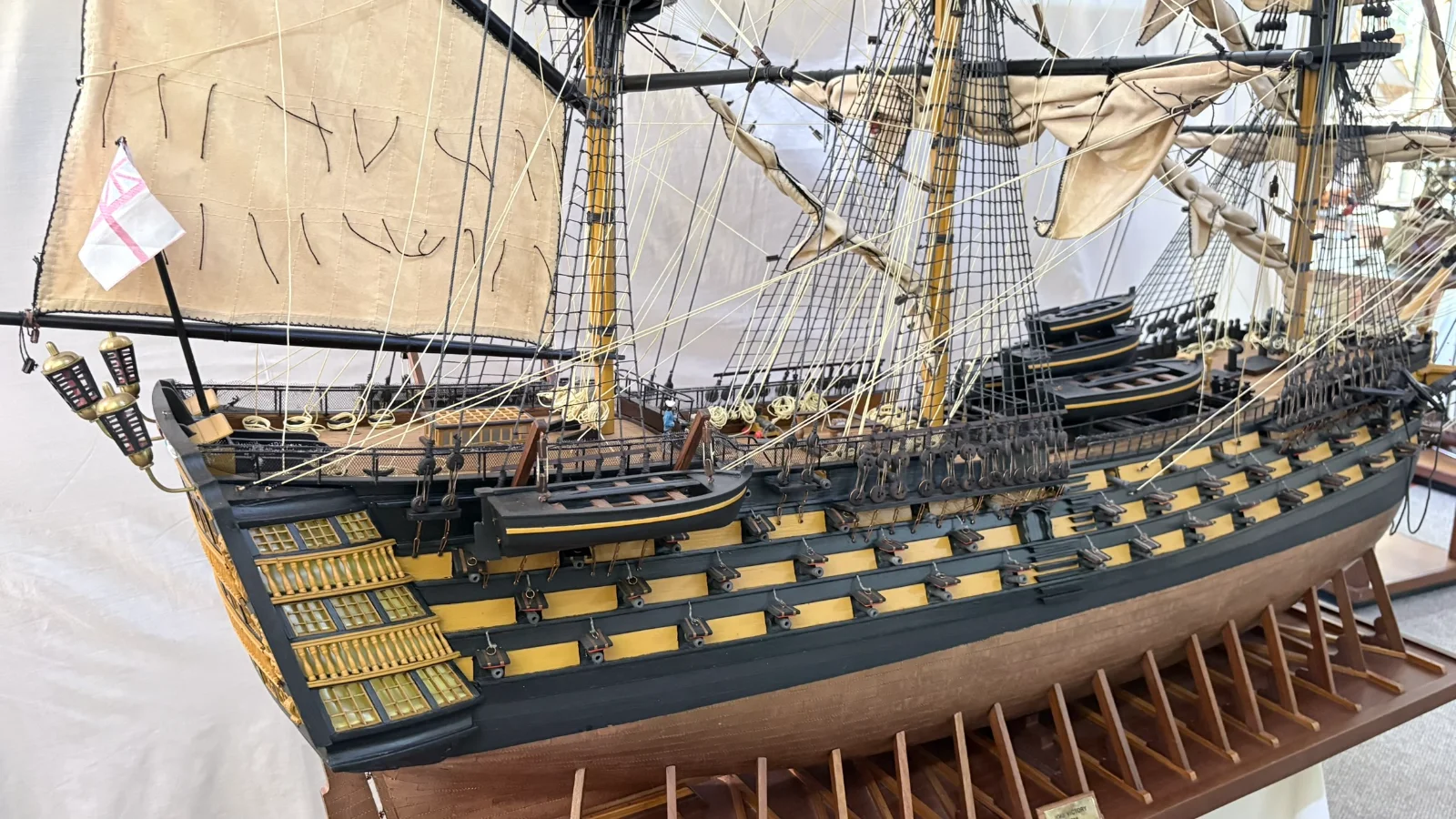 Large handcrafted 2m 10cm wooden HMS Victory ship model replica with detailed rigging and sails