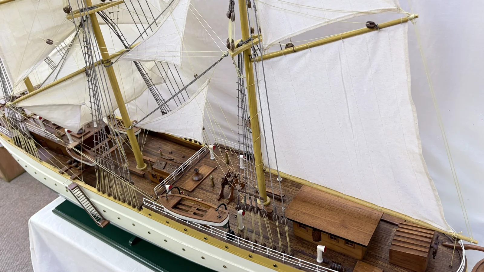 Large handcrafted 1m 78cm wooden Gorch Fock ship model replica with detailed rigging and sails