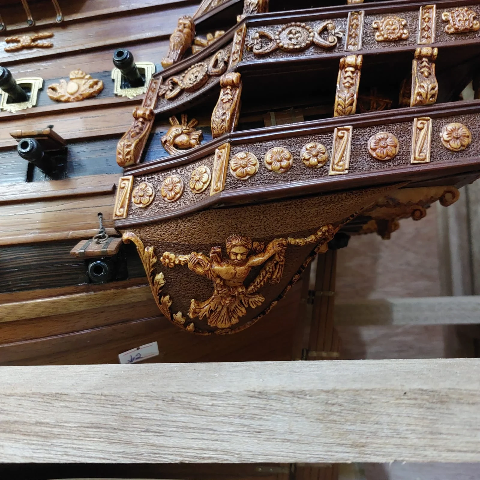Large handcrafted 1m 60cm wooden Soleil Royal ship model replica with cutaway hull revealing interior decks