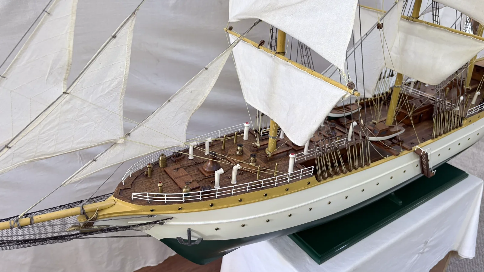 Large handcrafted 1m 78cm wooden Gorch Fock ship model replica with detailed rigging and sails