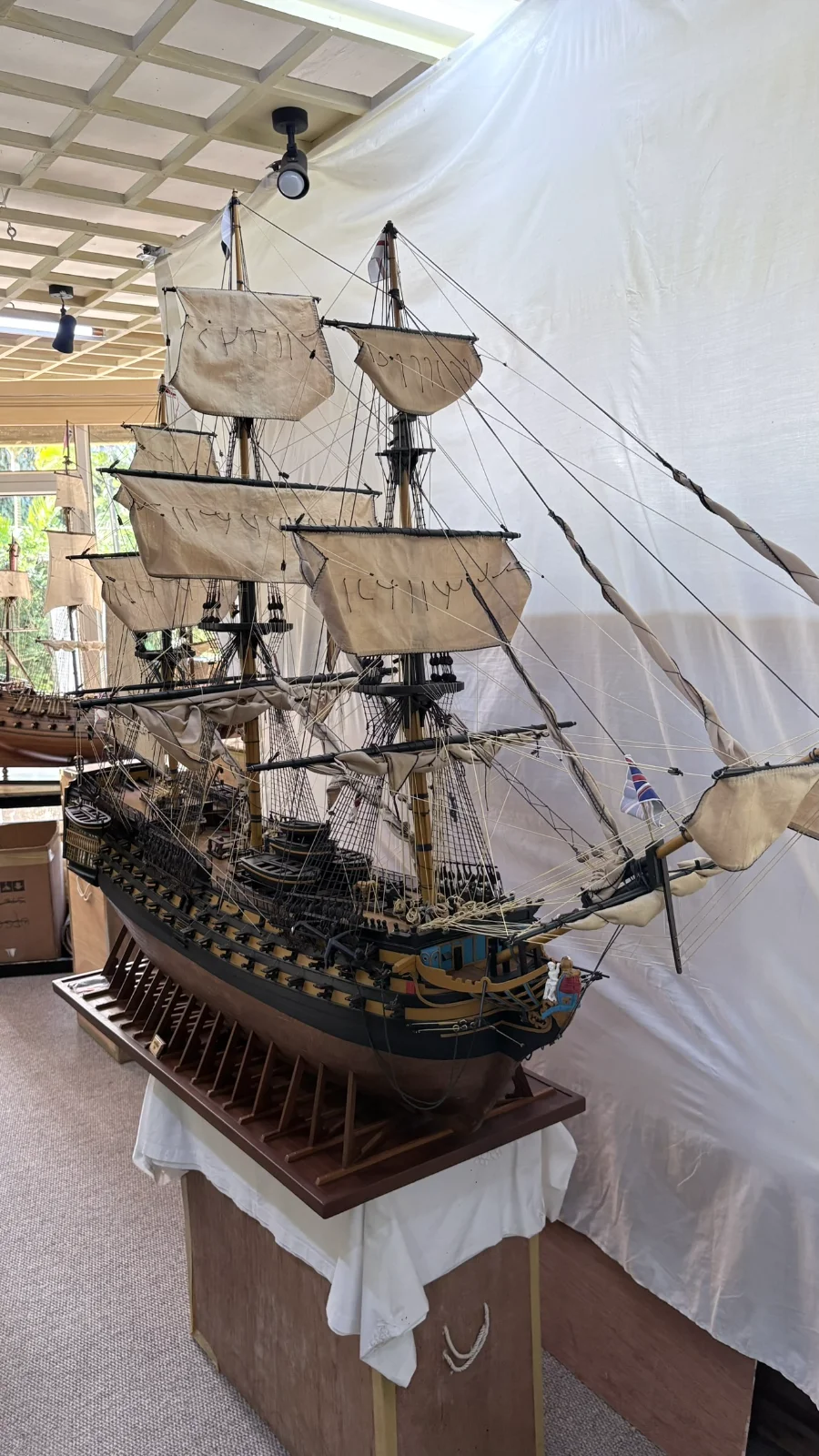 Large handcrafted 2m 10cm wooden HMS Victory ship model replica with detailed rigging and sails