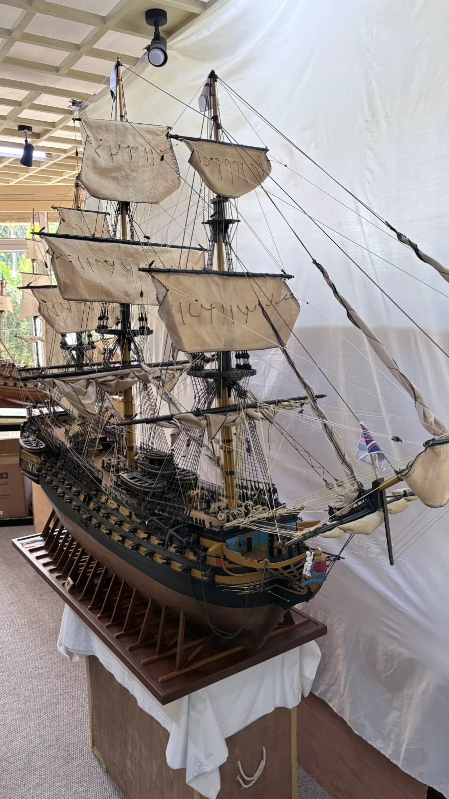 Large handcrafted 2m 10cm wooden HMS Victory ship model replica with detailed rigging and sails