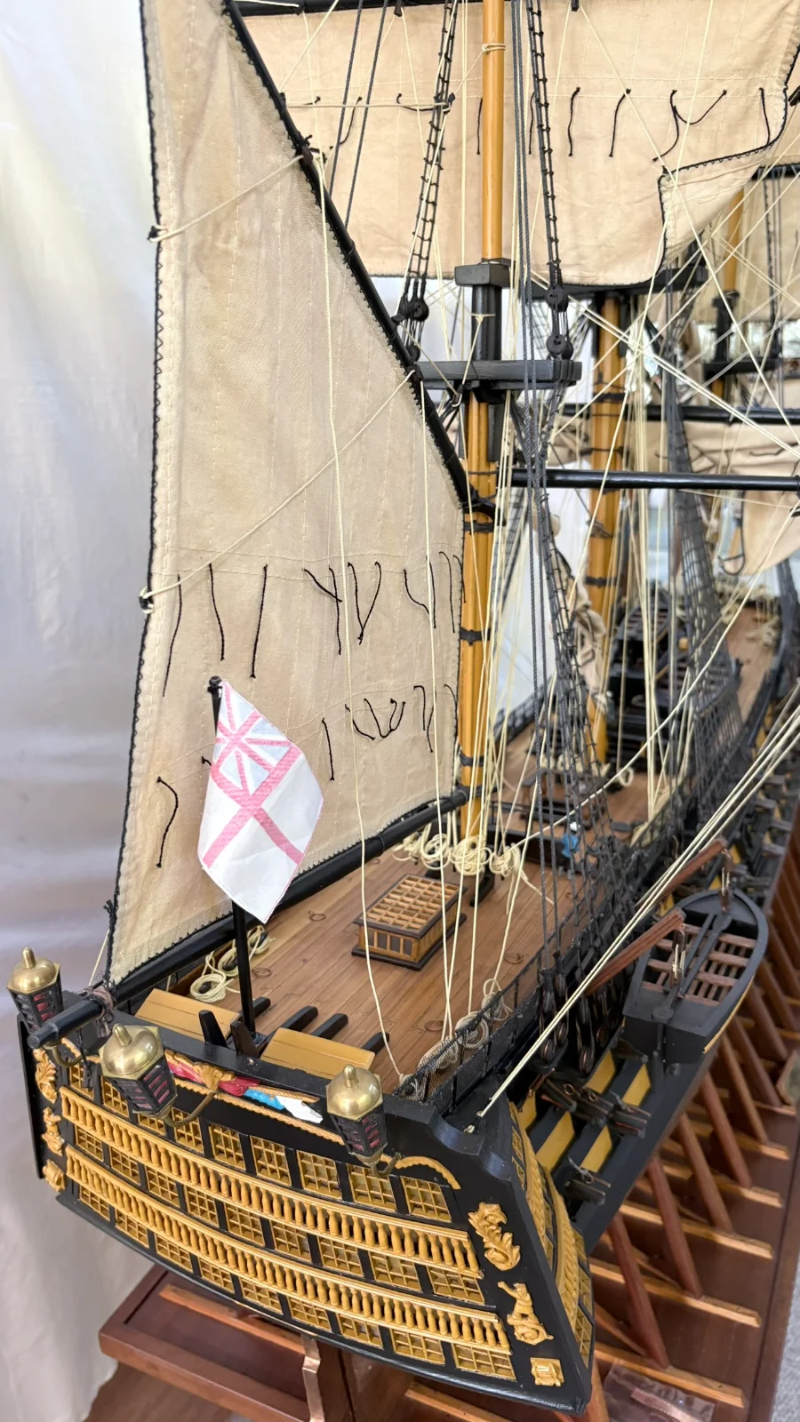 Large handcrafted 2m 10cm wooden HMS Victory ship model replica with detailed rigging and sails