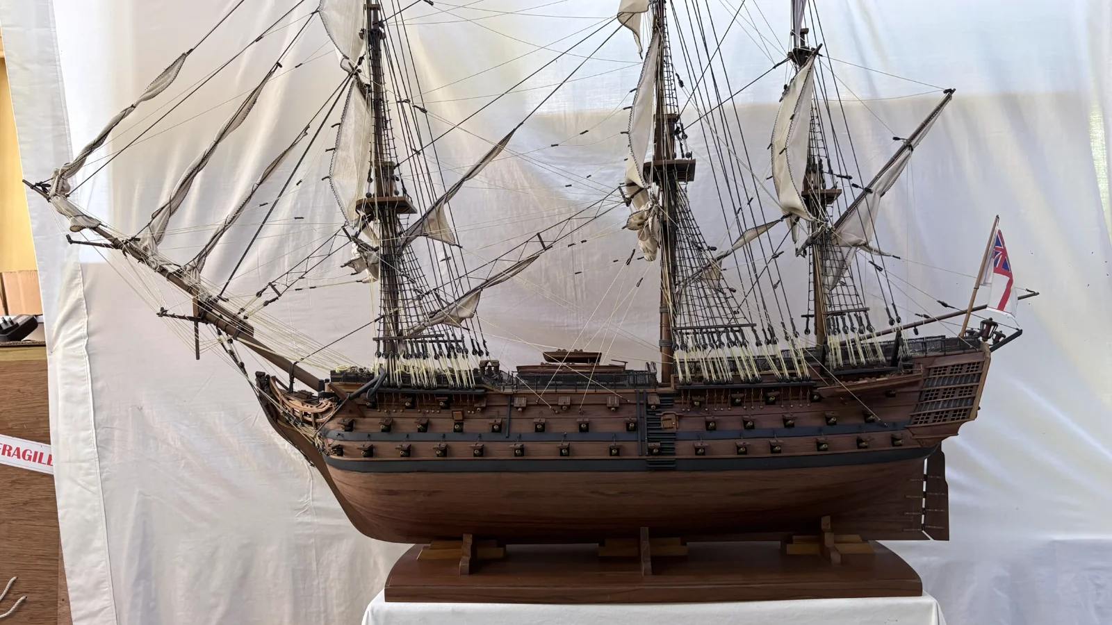Large handcrafted 1m 50cm rosewood HMS Victory ship model replica with detailed rigging and sails