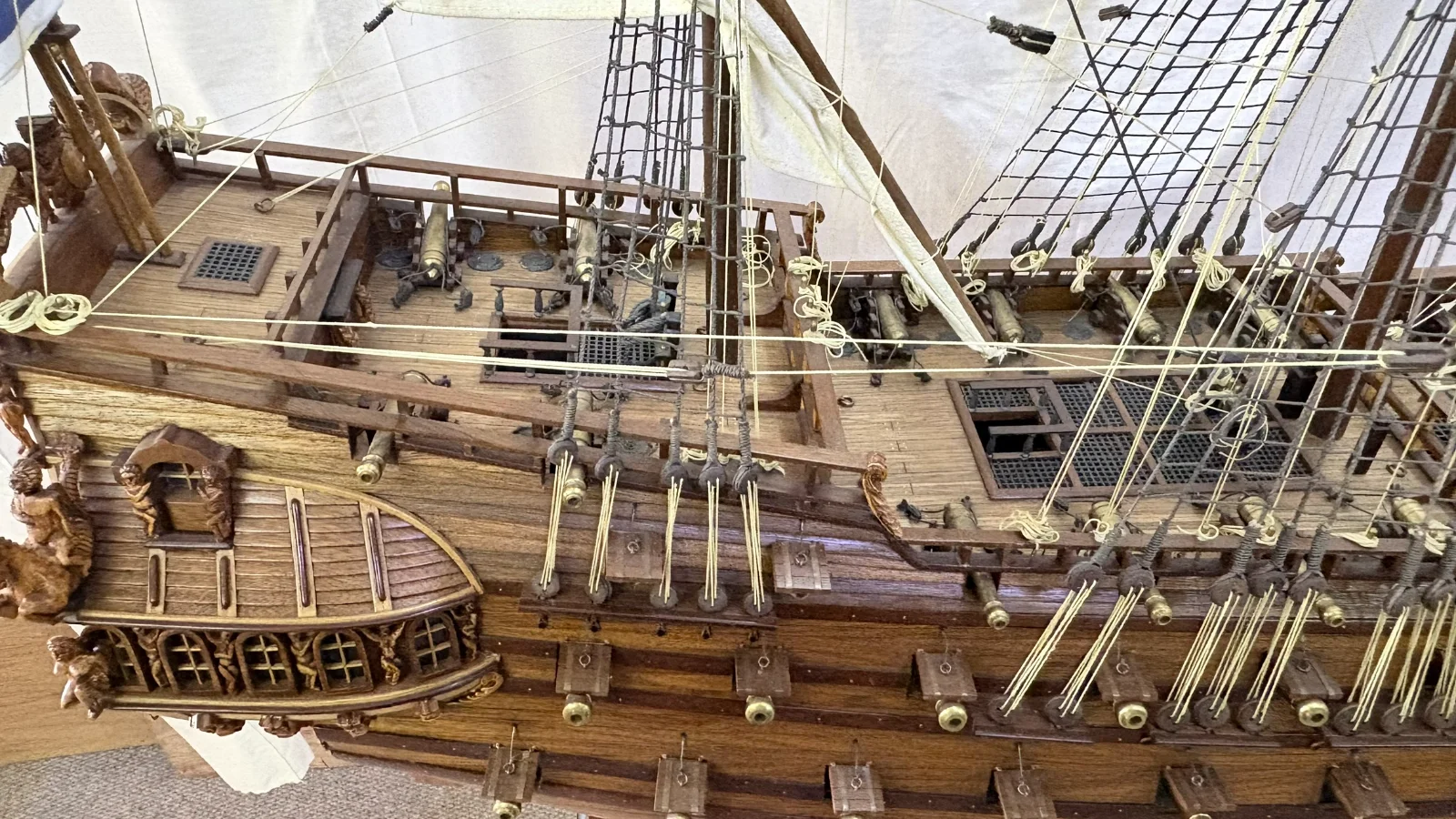 Large handcrafted 1m 66cm wooden Friesland warship model replica with detailed rigging and sails