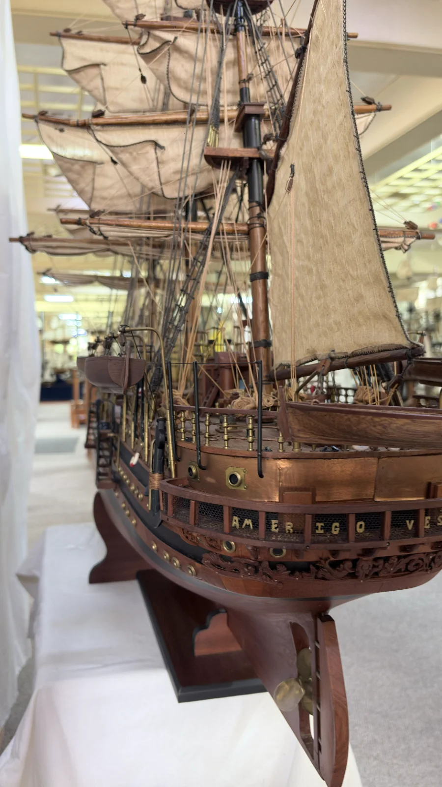 Handcrafted 90cm wooden Amerigo Vespucci ship model replica with detailed rigging and sails