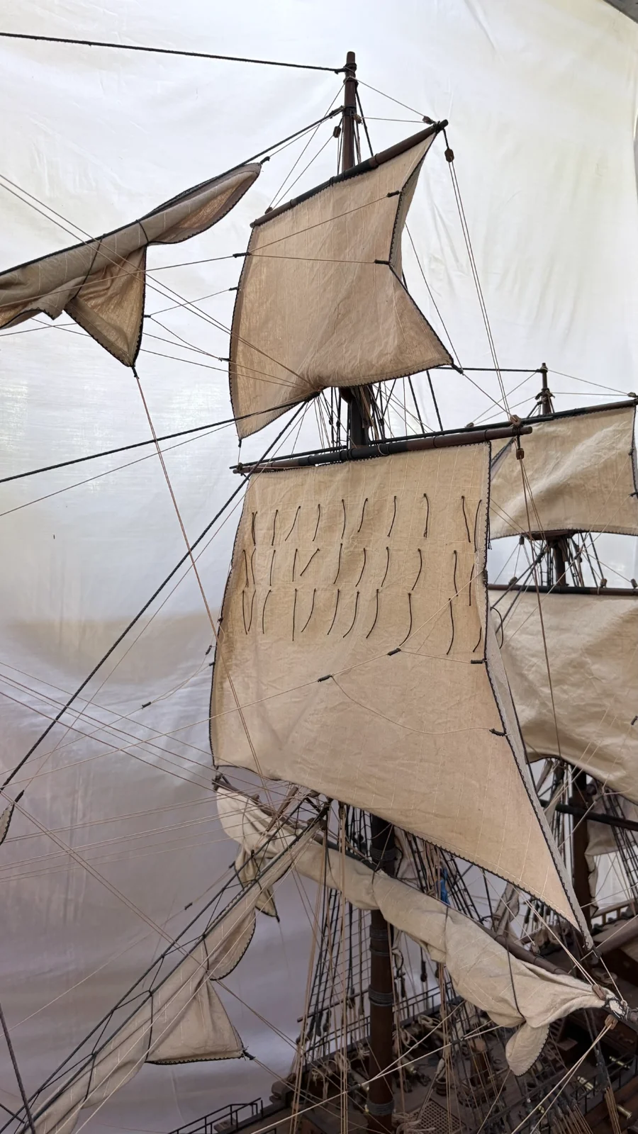 Large handcrafted 1m 70cm wooden Le Superbe warship model replica with detailed rigging and sails