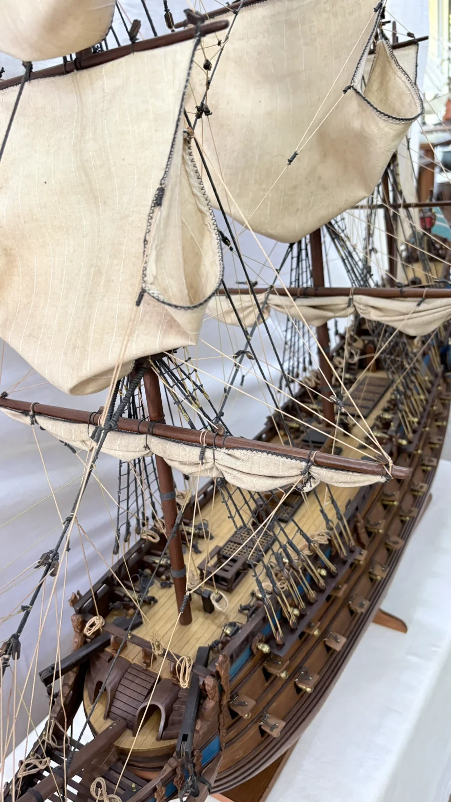 Handcrafted 1m 10cm wooden Vasa ship model replica with detailed rigging and sails