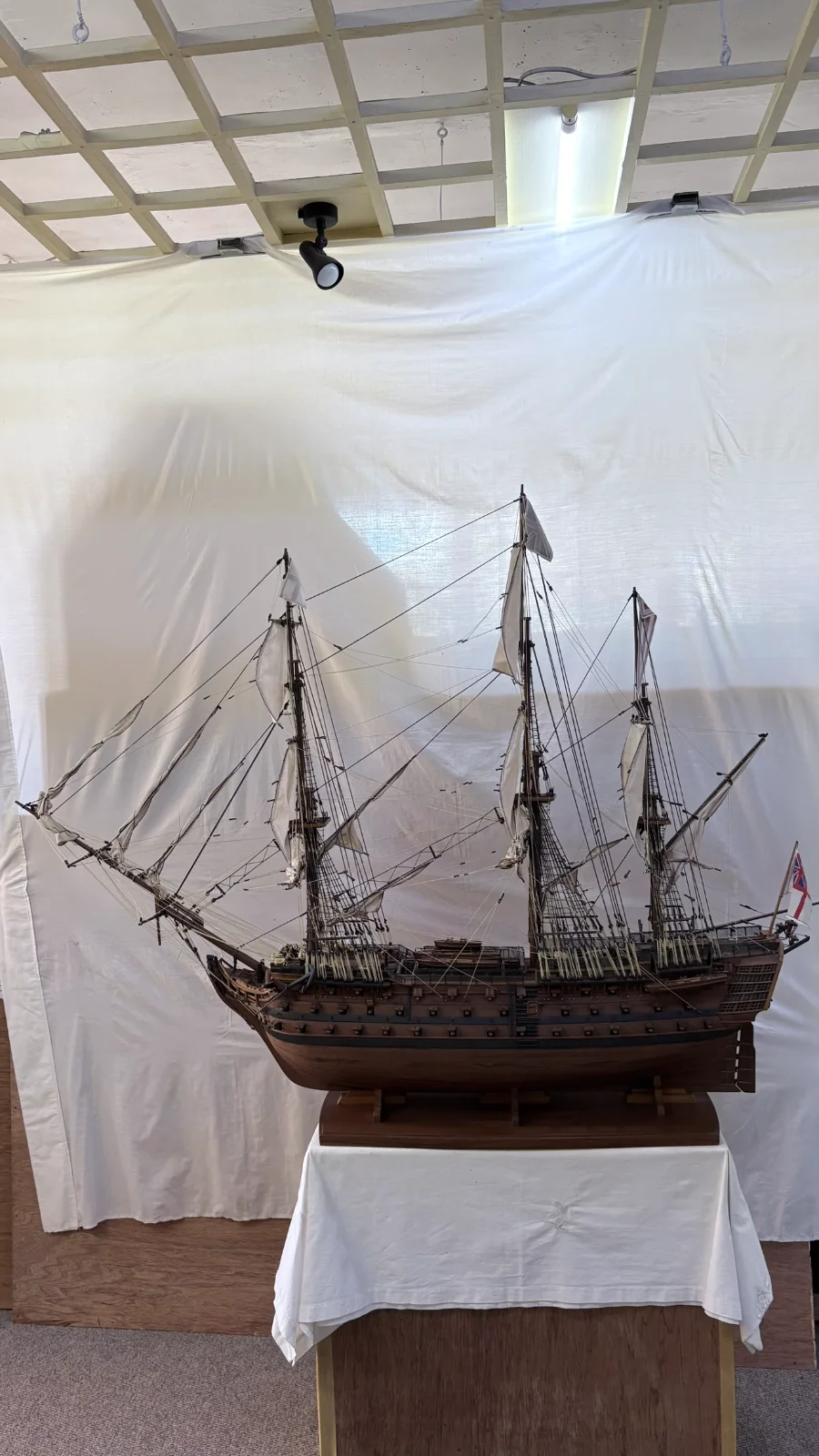 Large handcrafted 1m 50cm rosewood HMS Victory ship model replica with detailed rigging and sails