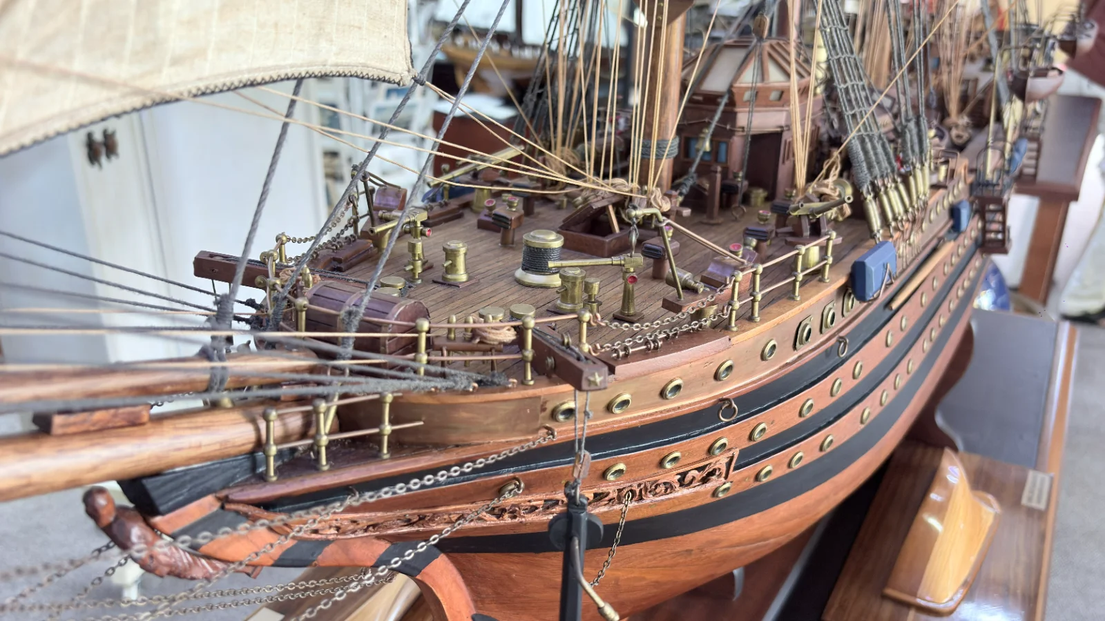 Handcrafted 90cm wooden Amerigo Vespucci ship model replica with detailed rigging and sails