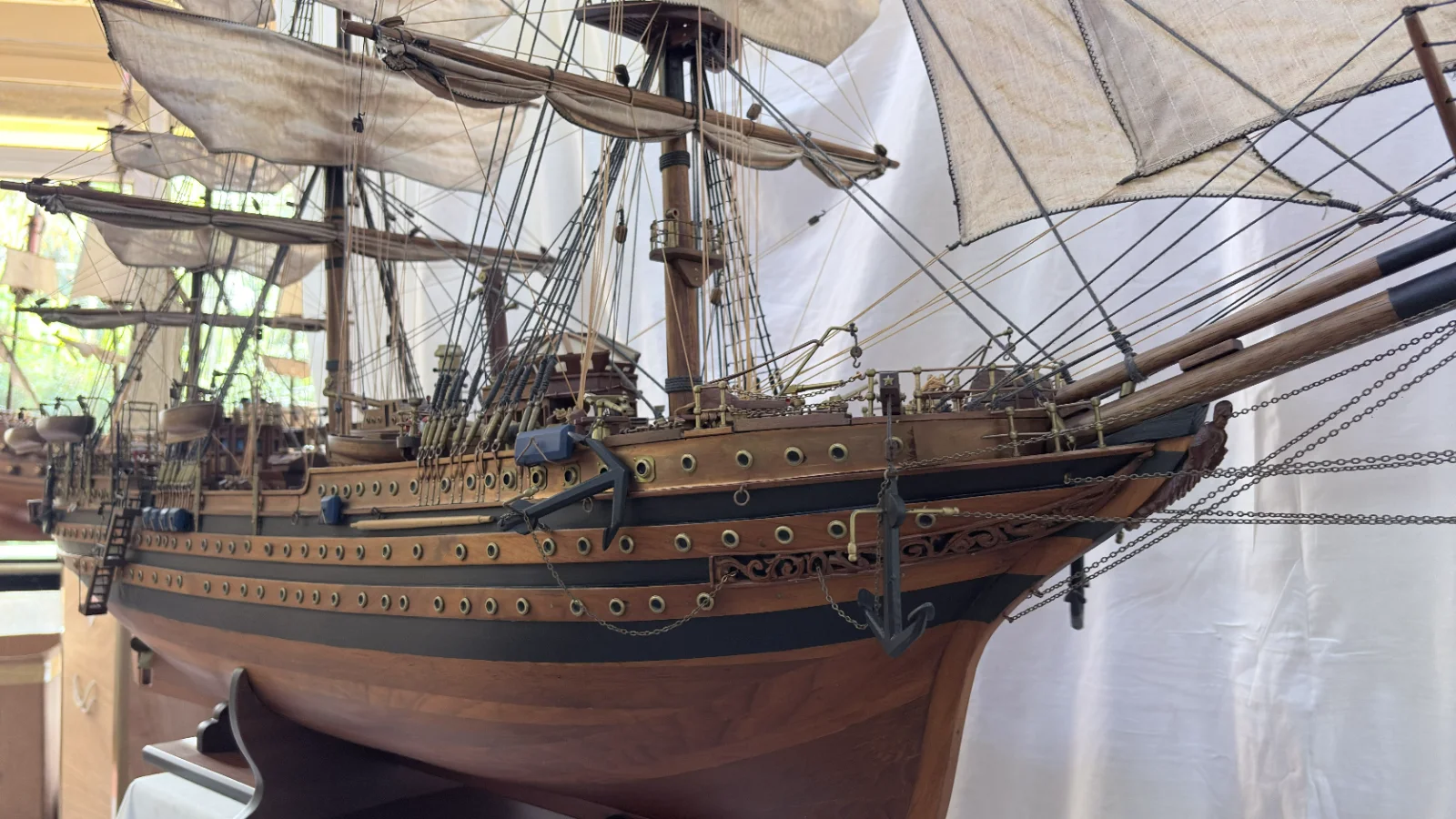 Handcrafted 90cm wooden Amerigo Vespucci ship model replica with detailed rigging and sails
