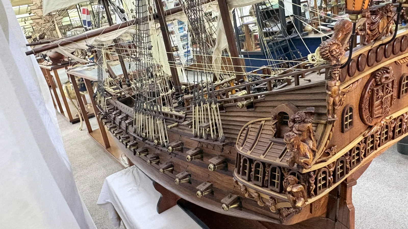 Large handcrafted 1m 66cm wooden Friesland warship model replica with detailed rigging and sails