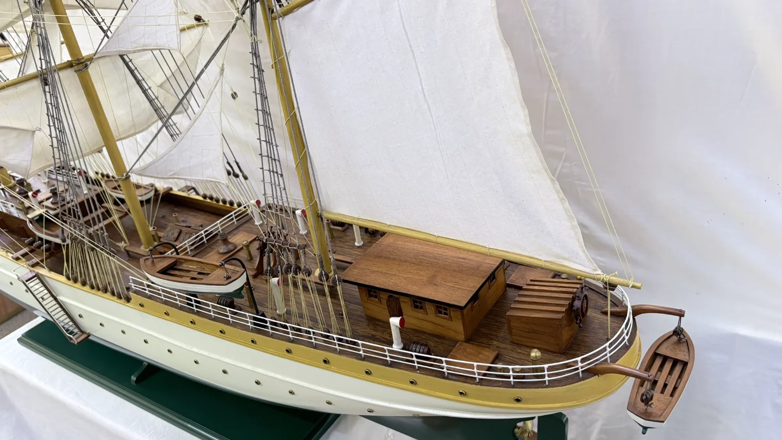 Large handcrafted 1m 78cm wooden Gorch Fock ship model replica with detailed rigging and sails