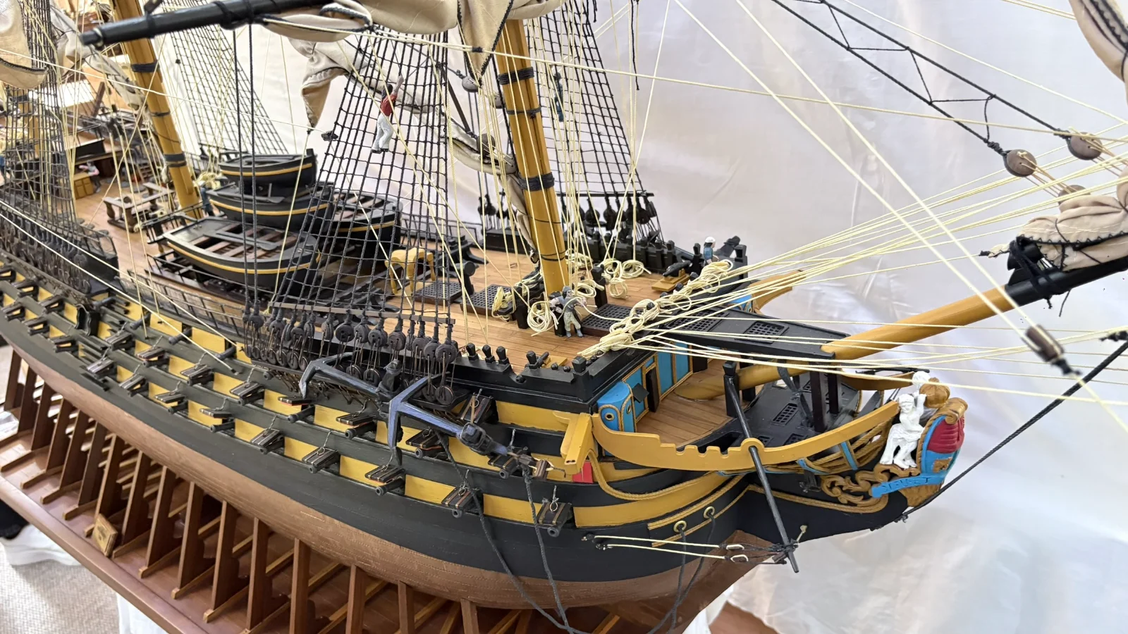 Large handcrafted 2m 10cm wooden HMS Victory ship model replica with detailed rigging and sails