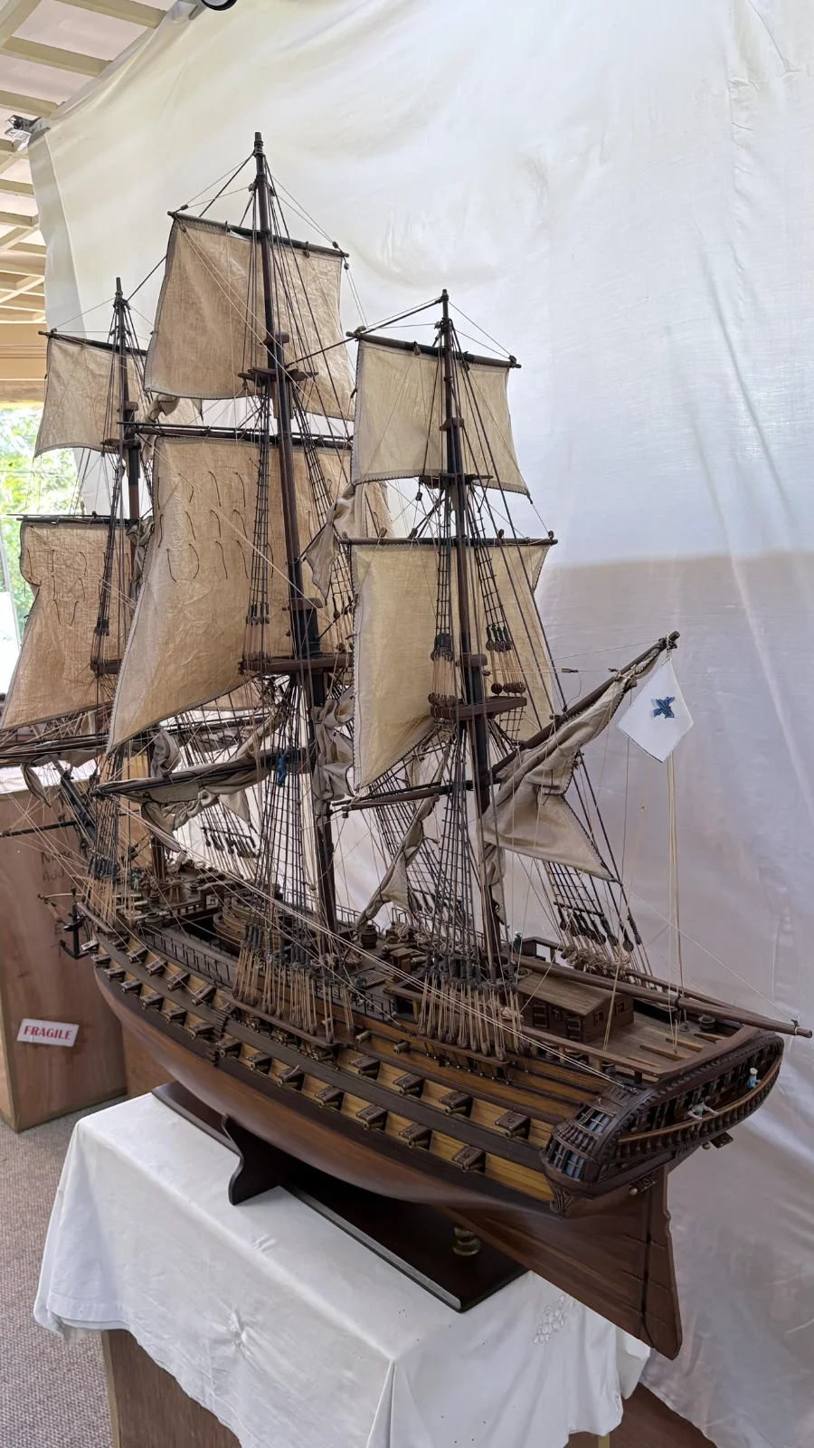 Large handcrafted 1m 70cm wooden Le Superbe warship model replica with detailed rigging and sails