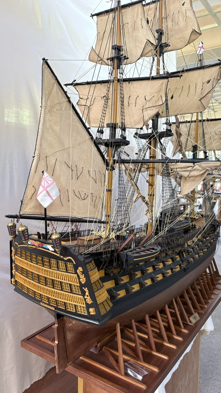 Large handcrafted 2m 10cm wooden HMS Victory ship model replica with detailed rigging and sails