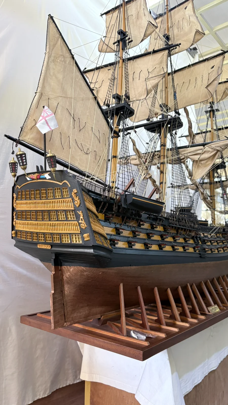 Large handcrafted 2m 10cm wooden HMS Victory ship model replica with detailed rigging and sails