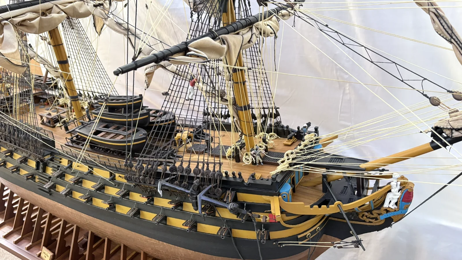 Large handcrafted 2m 10cm wooden HMS Victory ship model replica with detailed rigging and sails