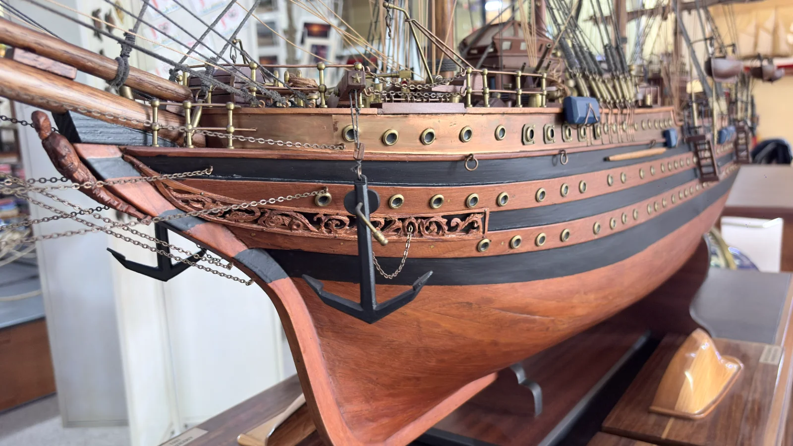 Handcrafted 90cm wooden Amerigo Vespucci ship model replica with detailed rigging and sails