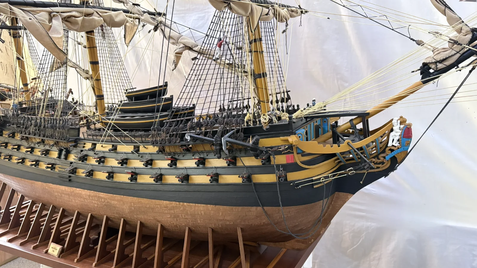 Large handcrafted 2m 10cm wooden HMS Victory ship model replica with detailed rigging and sails