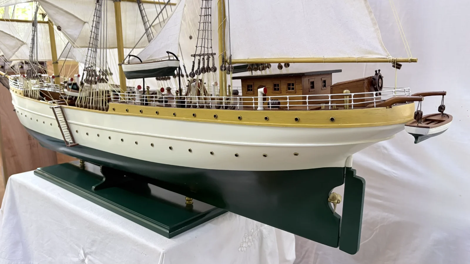 Large handcrafted 1m 78cm wooden Gorch Fock ship model replica with detailed rigging and sails