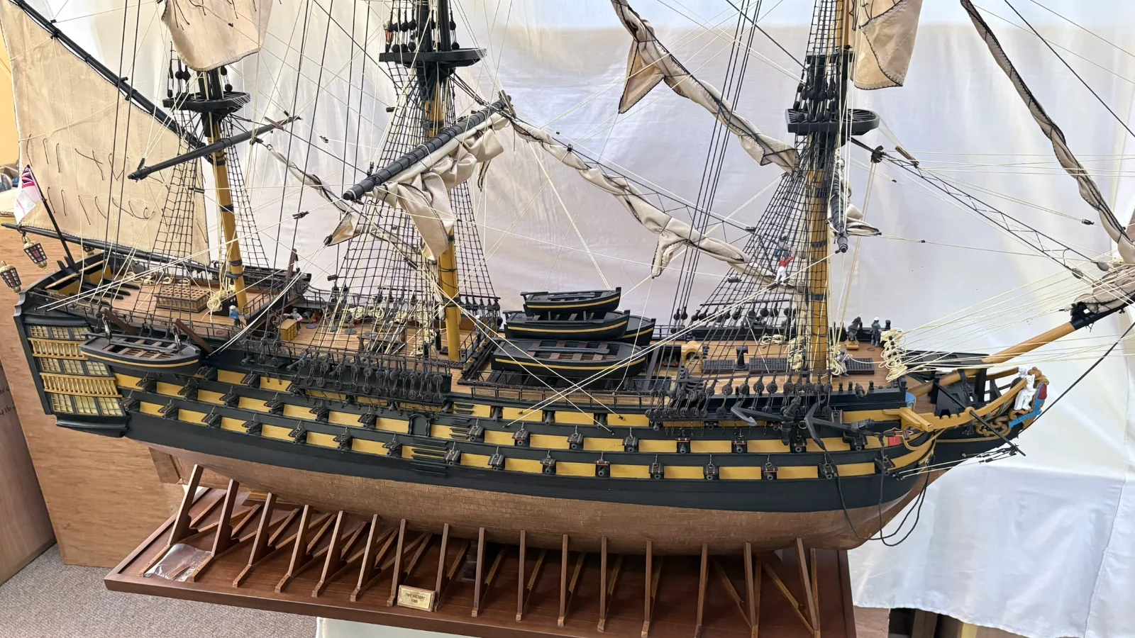 Large handcrafted 2m 10cm wooden HMS Victory ship model replica with detailed rigging and sails
