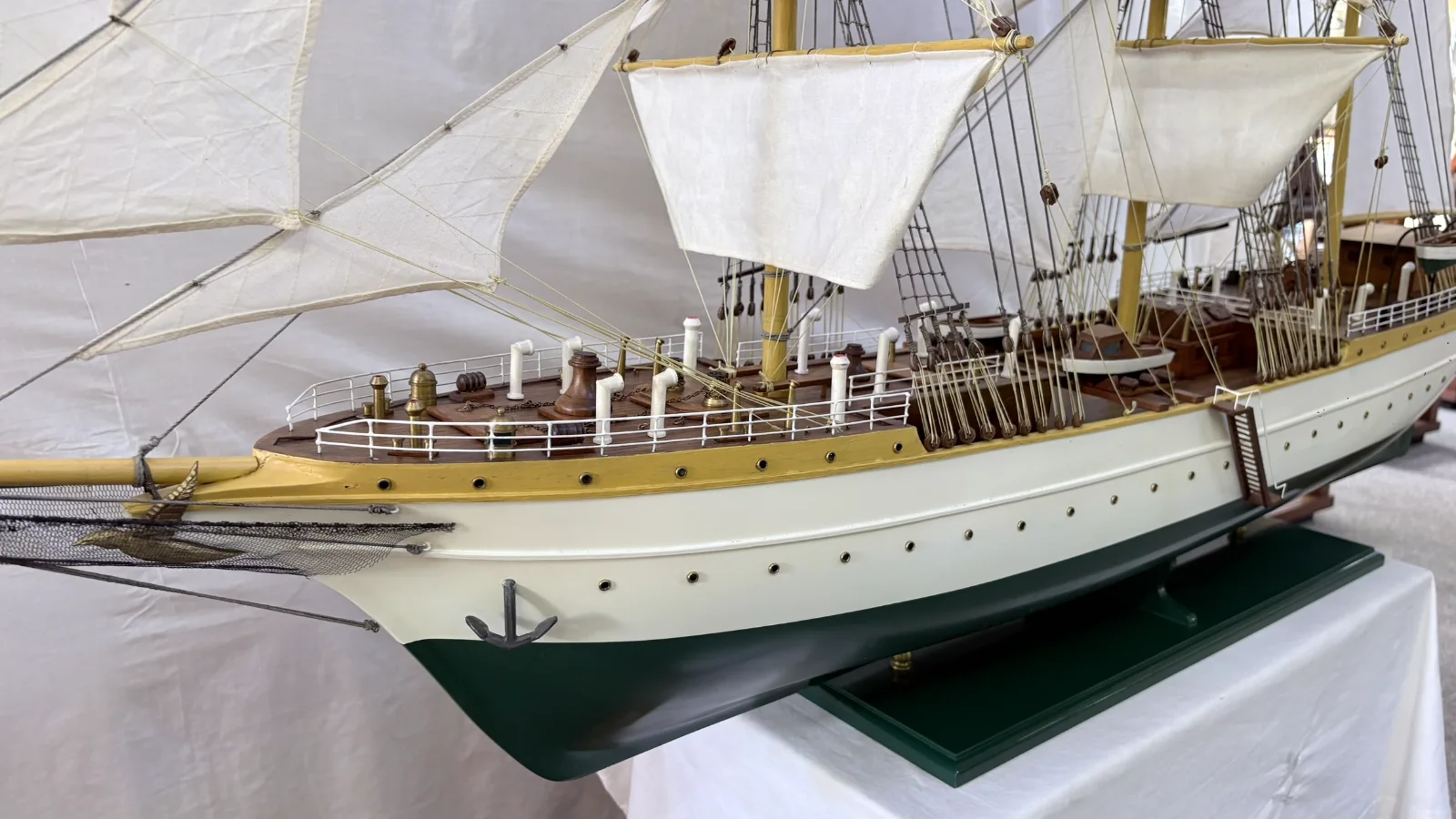 Large handcrafted 1m 78cm wooden Gorch Fock ship model replica with detailed rigging and sails