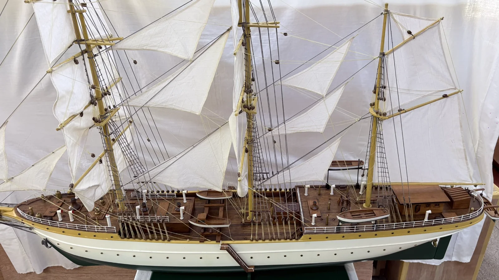 Large handcrafted 1m 78cm wooden Gorch Fock ship model replica with detailed rigging and sails