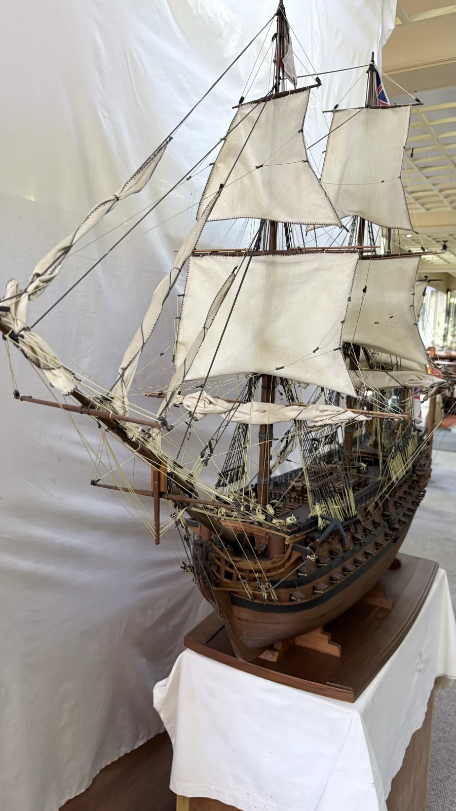 Large handcrafted 1m 50cm rosewood HMS Victory ship model replica with detailed rigging and sails