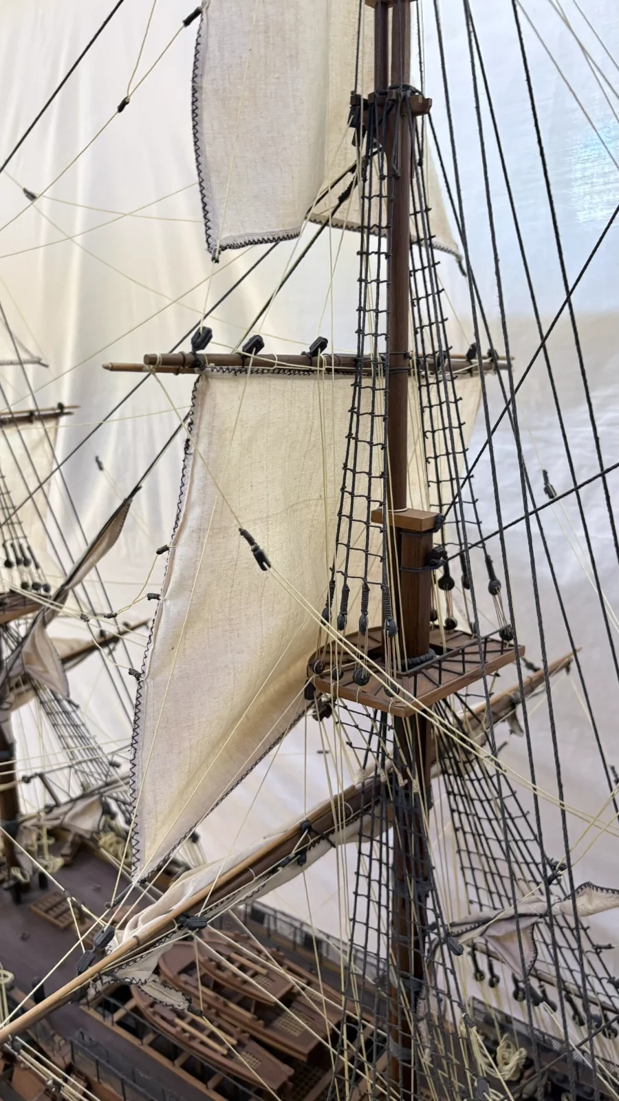 Large handcrafted 1m 50cm rosewood HMS Victory ship model replica with detailed rigging and sails