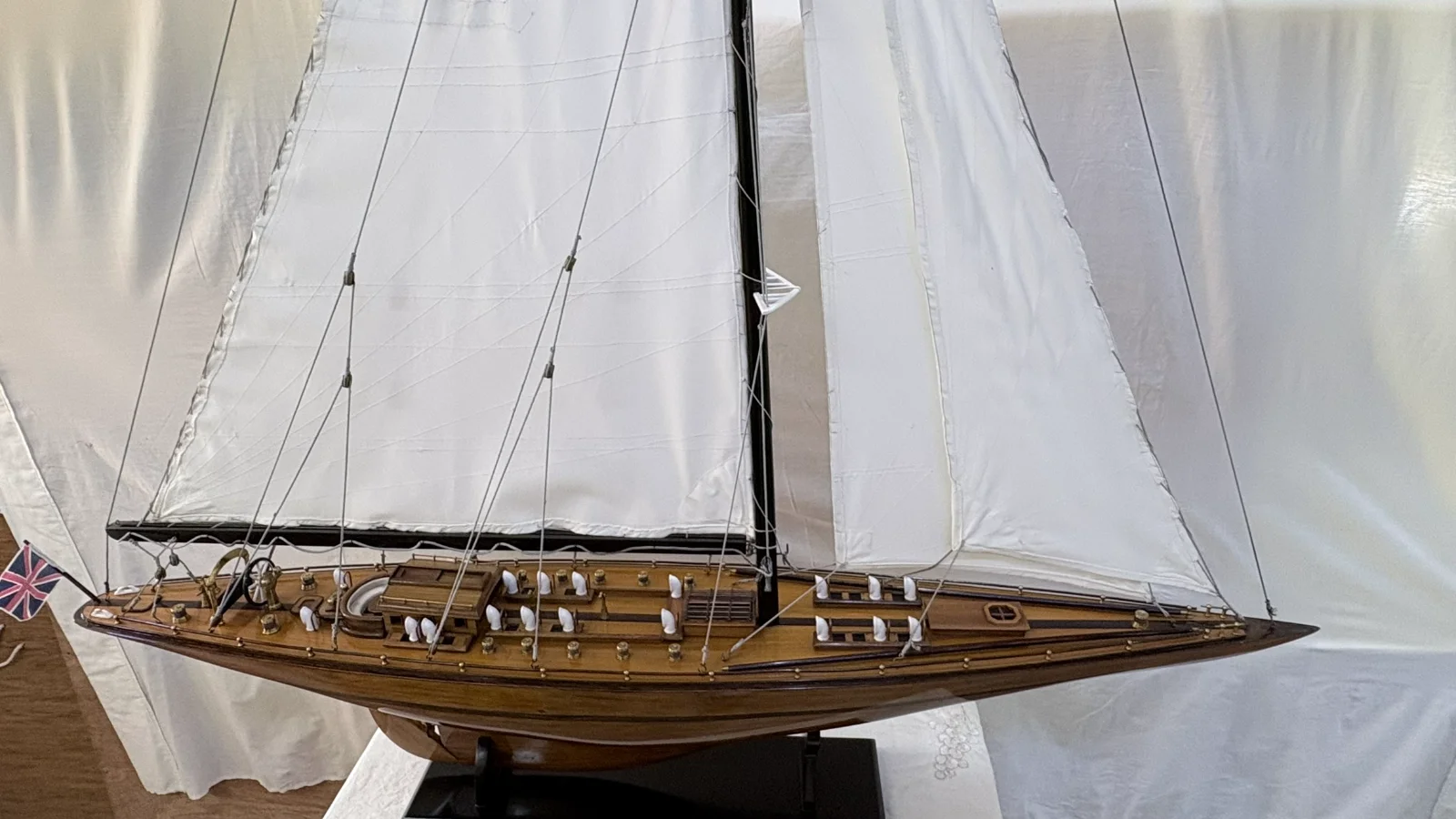 Handcrafted 1m 25cm wooden Yacht Endeavour model replica with tall rigging and sails