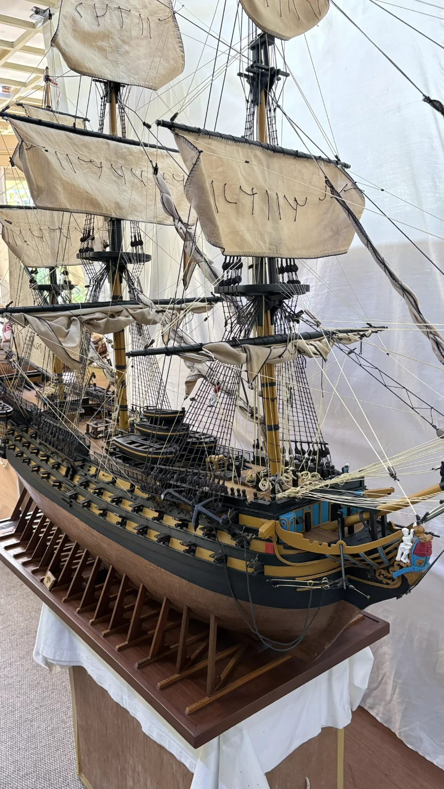 Large handcrafted 2m 10cm wooden HMS Victory ship model replica with detailed rigging and sails