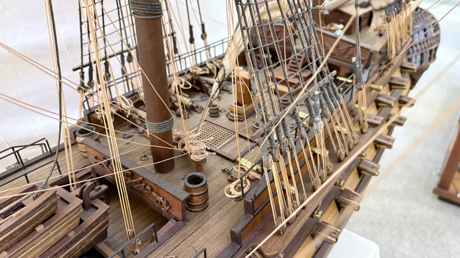 Large handcrafted 1m 70cm wooden Le Superbe warship model replica with detailed rigging and sails