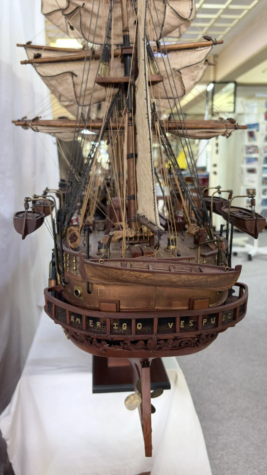 Handcrafted 90cm wooden Amerigo Vespucci ship model replica with detailed rigging and sails