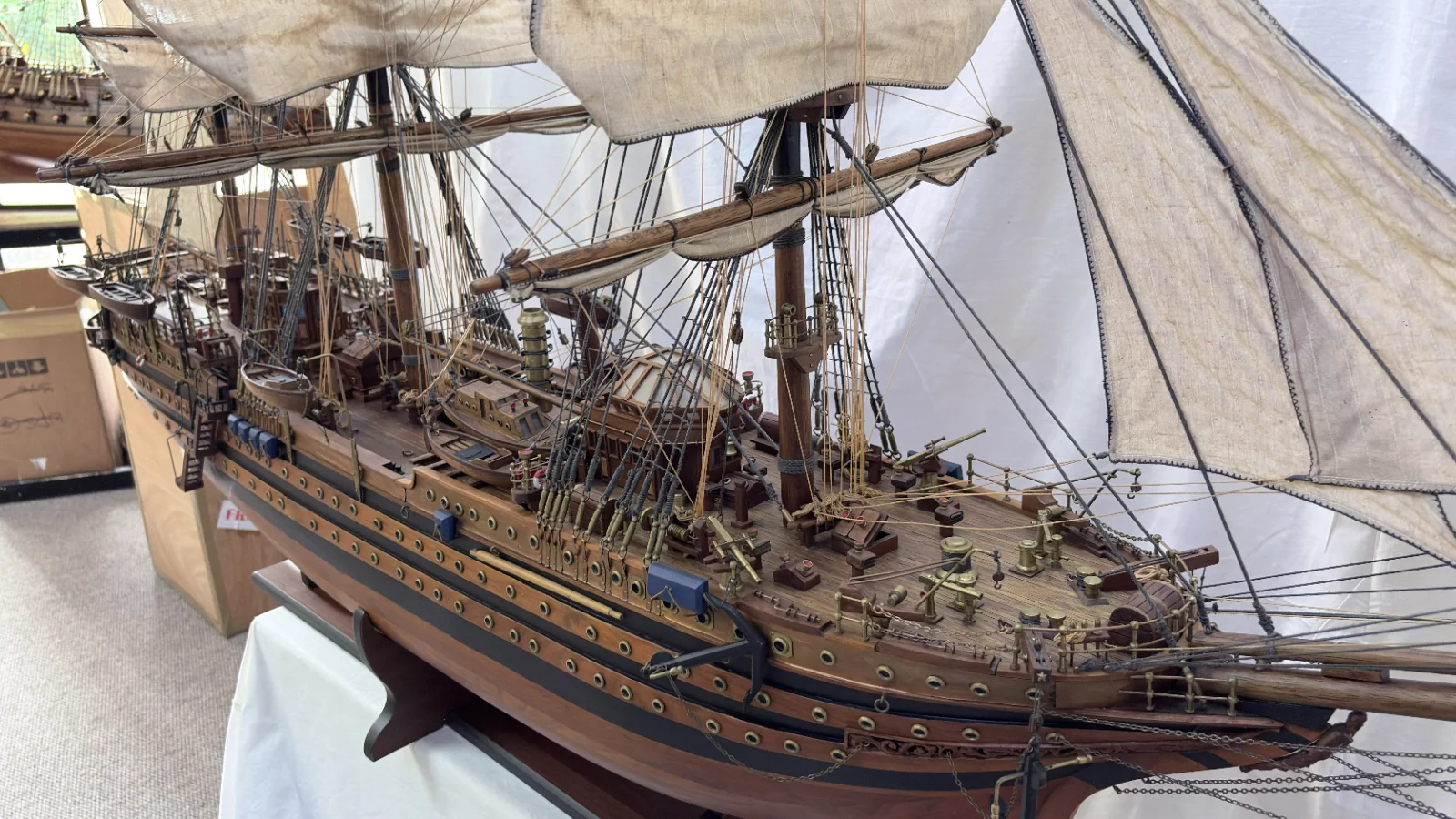 Handcrafted 90cm wooden Amerigo Vespucci ship model replica with detailed rigging and sails