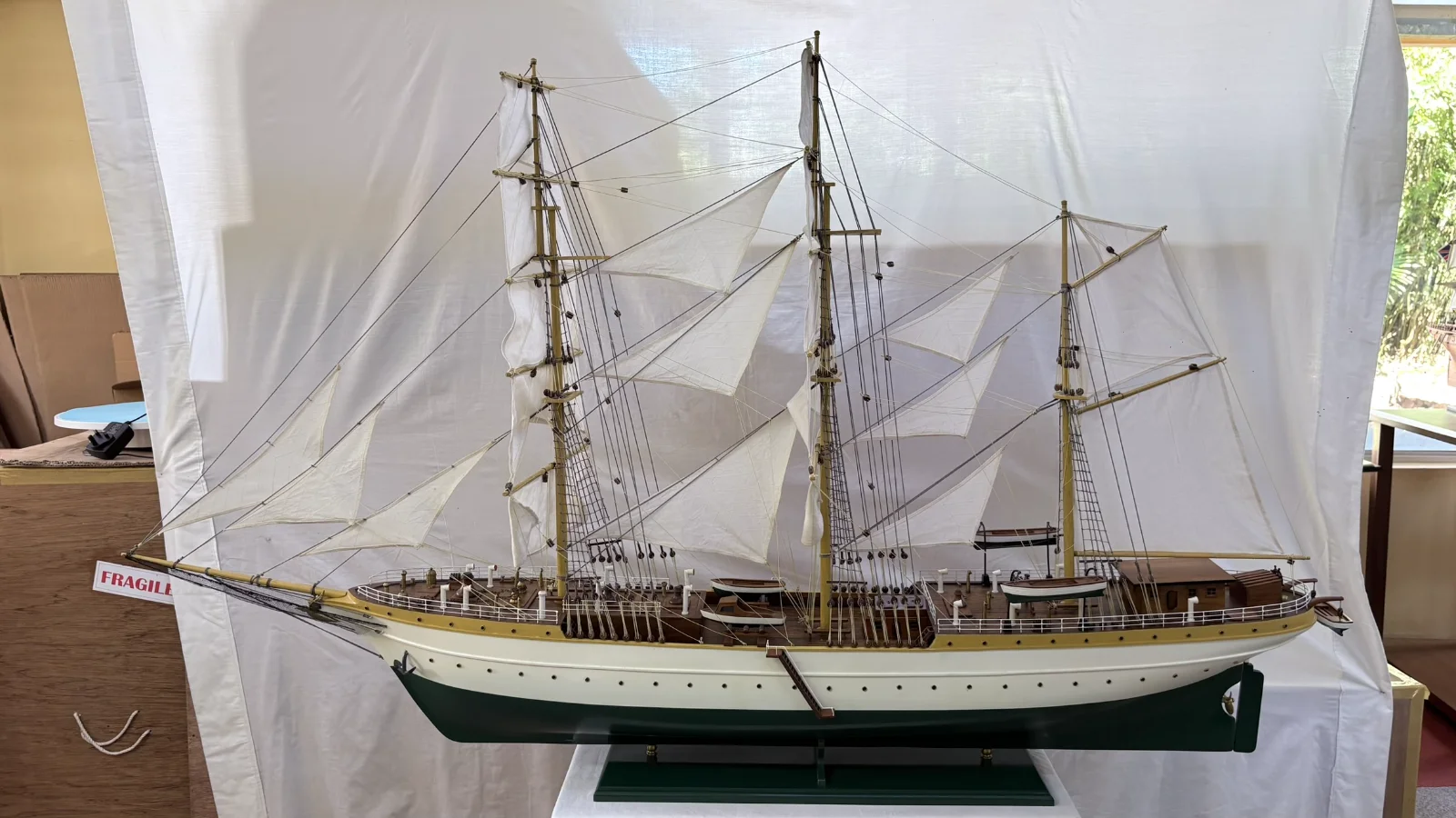 Large handcrafted 1m 78cm wooden Gorch Fock ship model replica with detailed rigging and sails