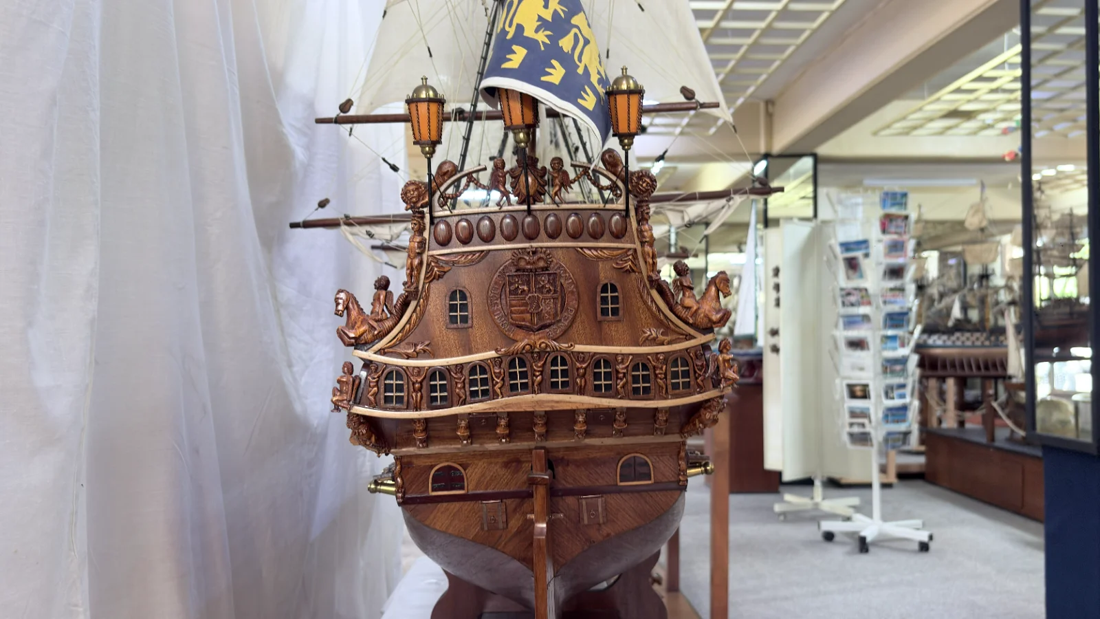 Large handcrafted 1m 66cm wooden Friesland warship model replica with detailed rigging and sails