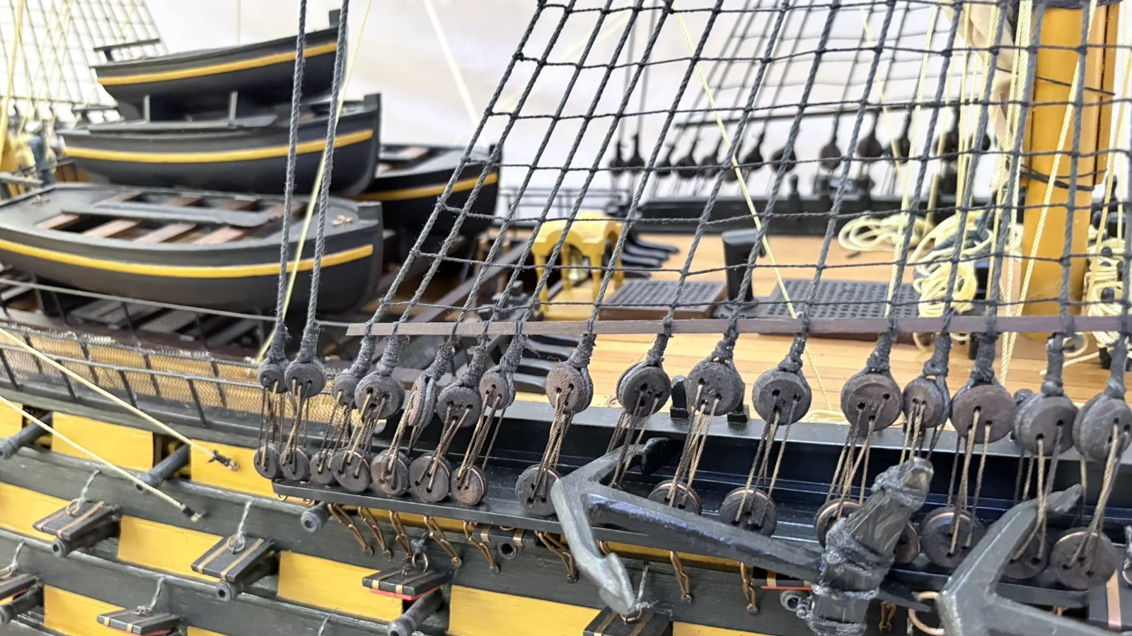 Large handcrafted 2m 10cm wooden HMS Victory ship model replica with detailed rigging and sails