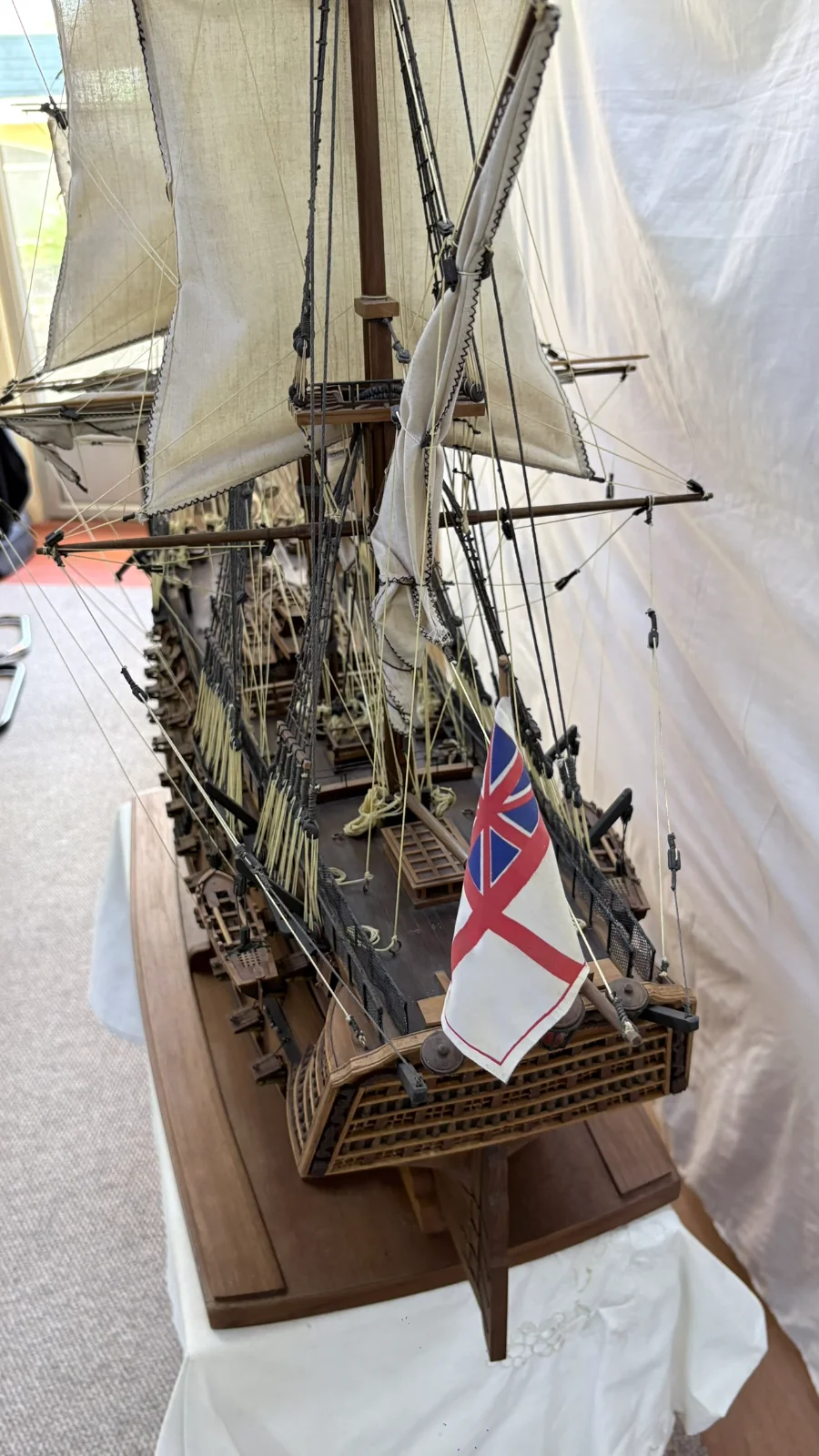 Large handcrafted 1m 50cm rosewood HMS Victory ship model replica with detailed rigging and sails