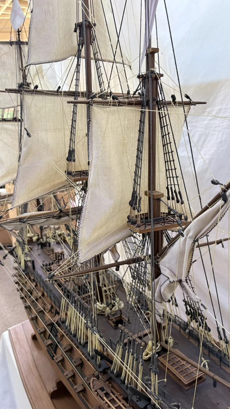 Large handcrafted 1m 50cm rosewood HMS Victory ship model replica with detailed rigging and sails