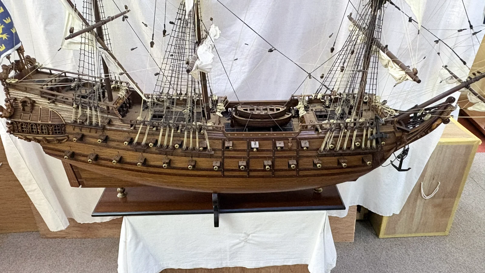 Large handcrafted 1m 66cm wooden Friesland warship model replica with detailed rigging and sails