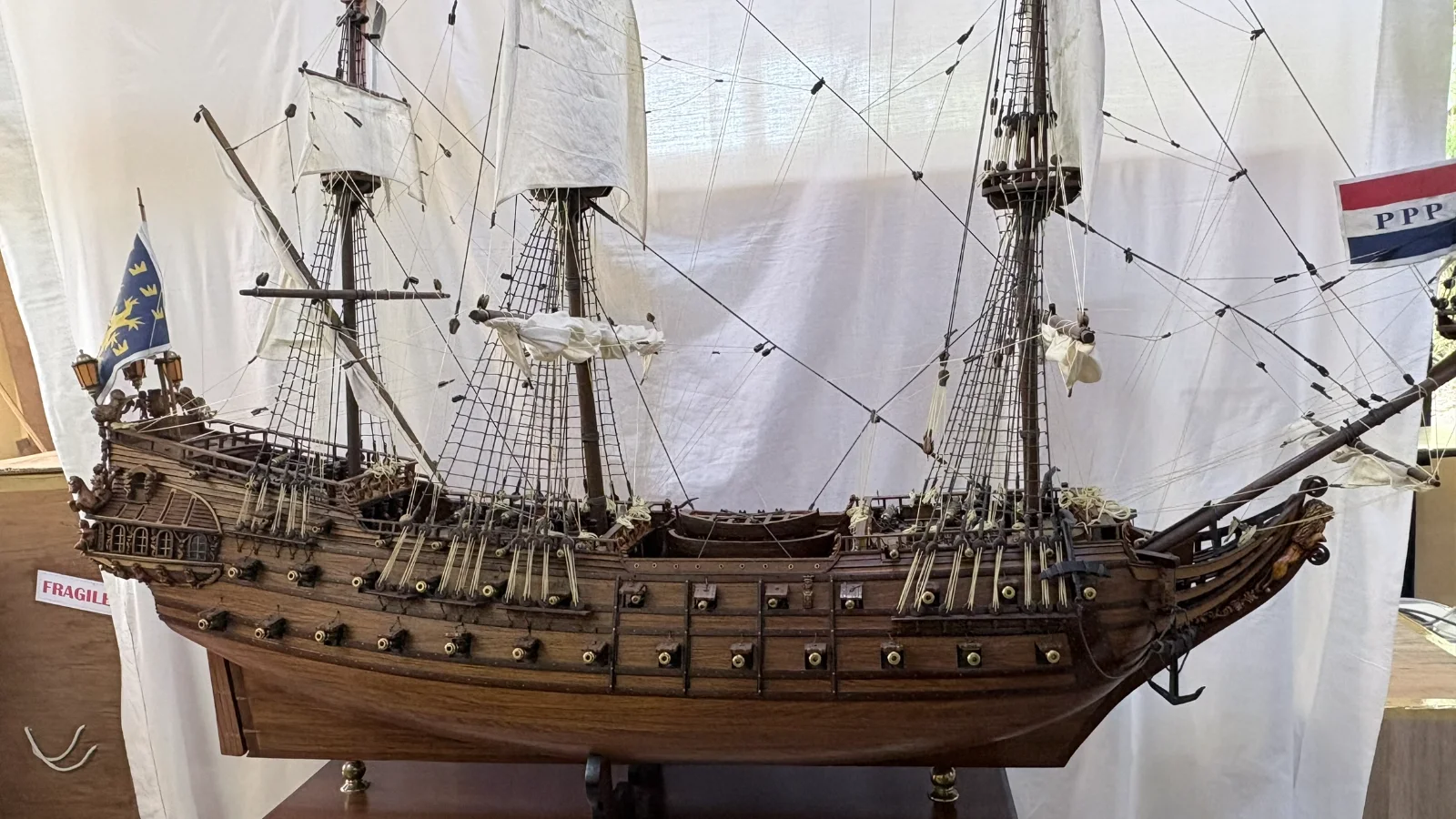 Large handcrafted 1m 66cm wooden Friesland warship model replica with detailed rigging and sails