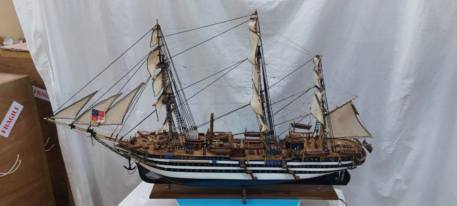 Amerigo Vespucci Ship Models Bobato Black Hull and White Strip side view