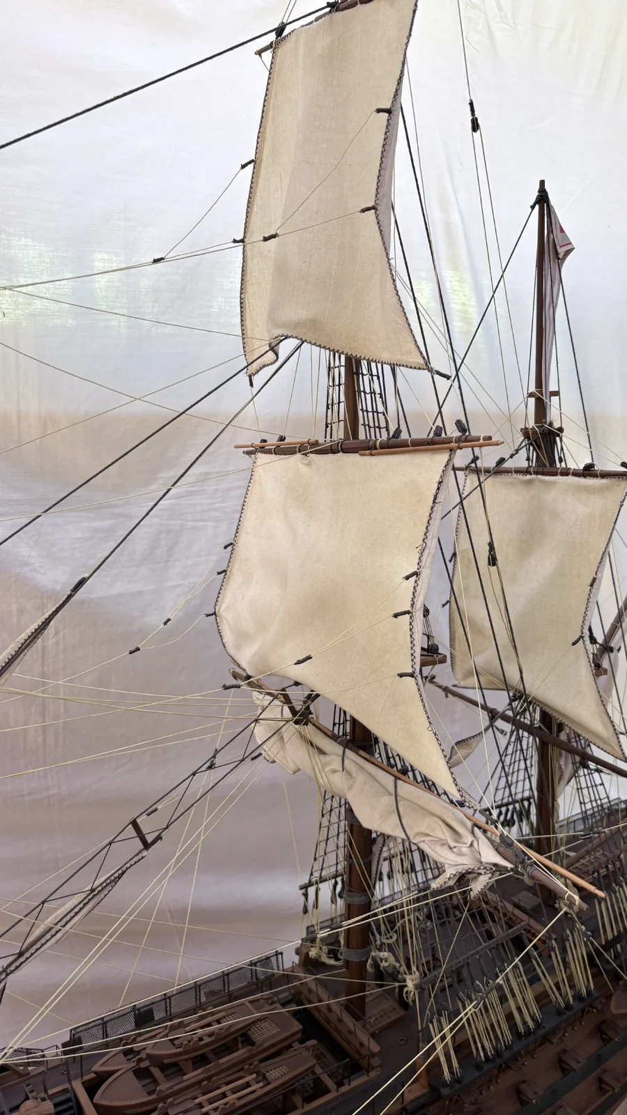 Large handcrafted 1m 50cm rosewood HMS Victory ship model replica with detailed rigging and sails