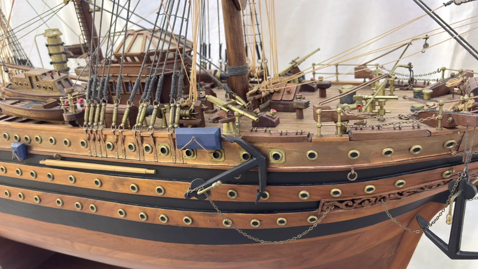 Handcrafted 90cm wooden Amerigo Vespucci ship model replica with detailed rigging and sails