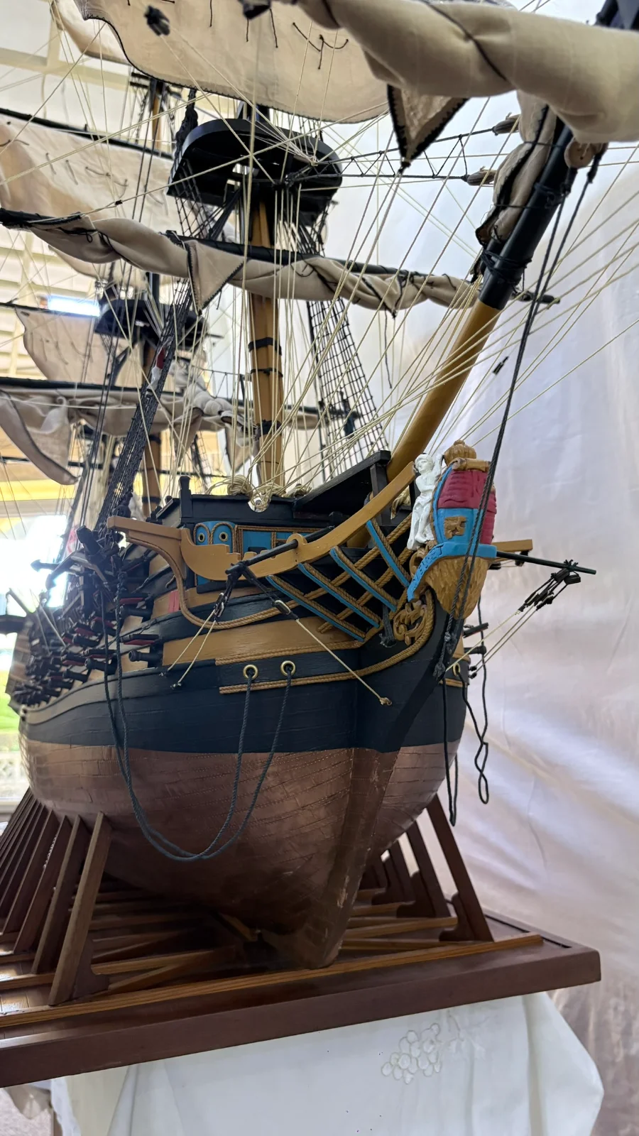 Large handcrafted 2m 10cm wooden HMS Victory ship model replica with detailed rigging and sails